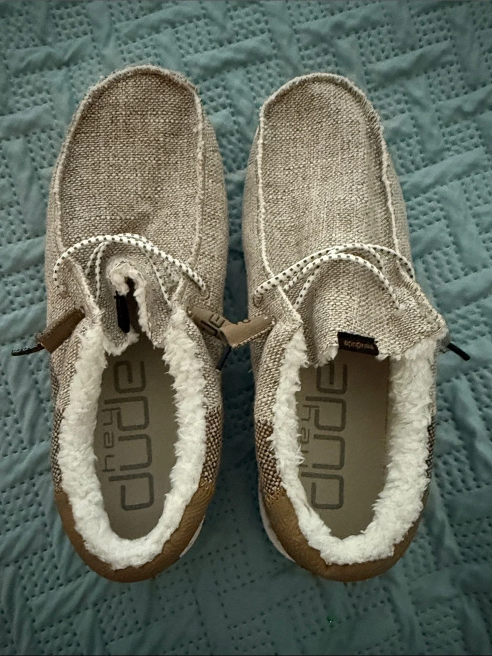 Hey Dude Men's Beige/Tan Sherpa-Lined Slip-On Loafers
